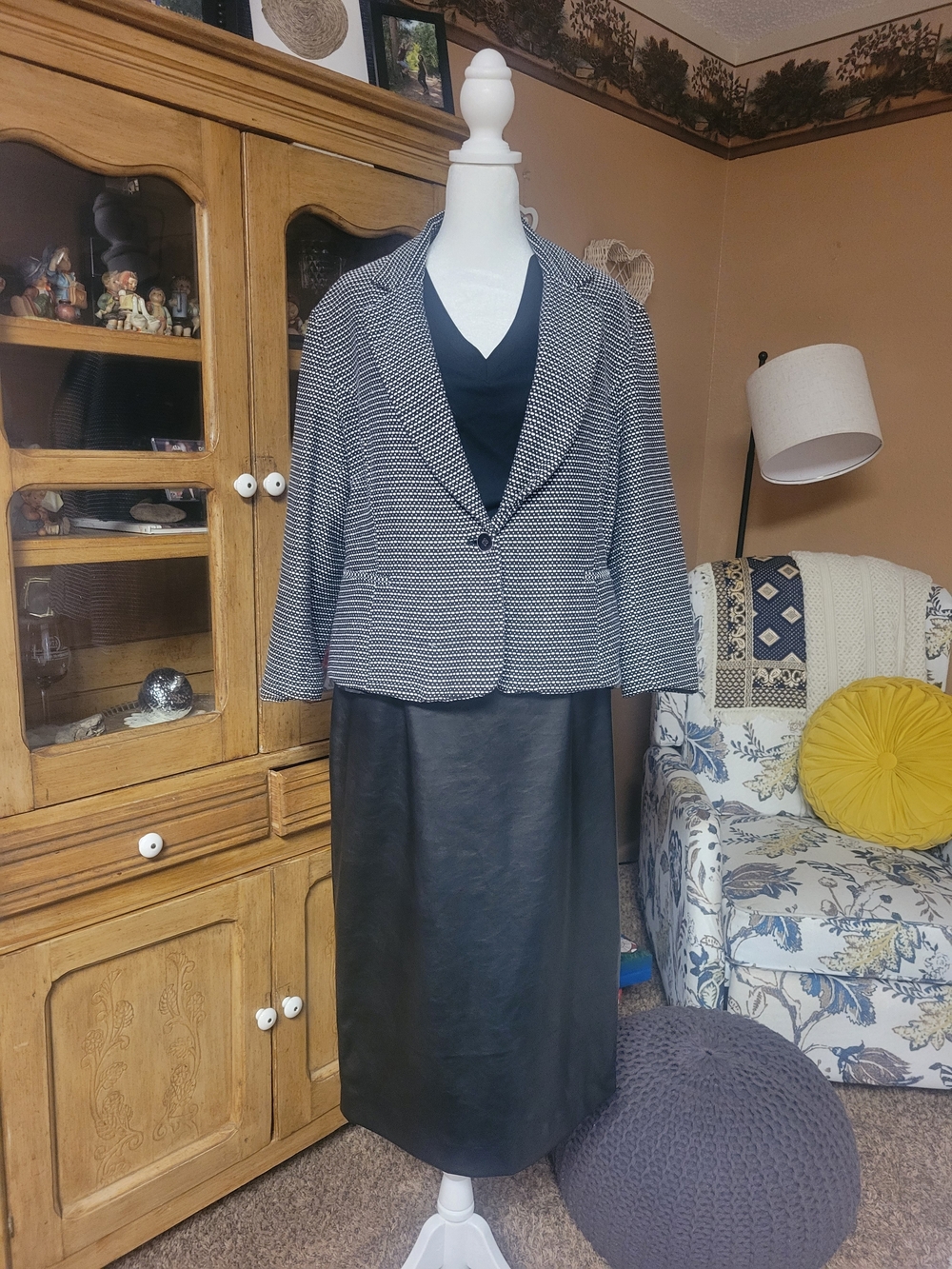 Cynthia Rowley Textured Black & White 100% Cotton Shell Blazer XL